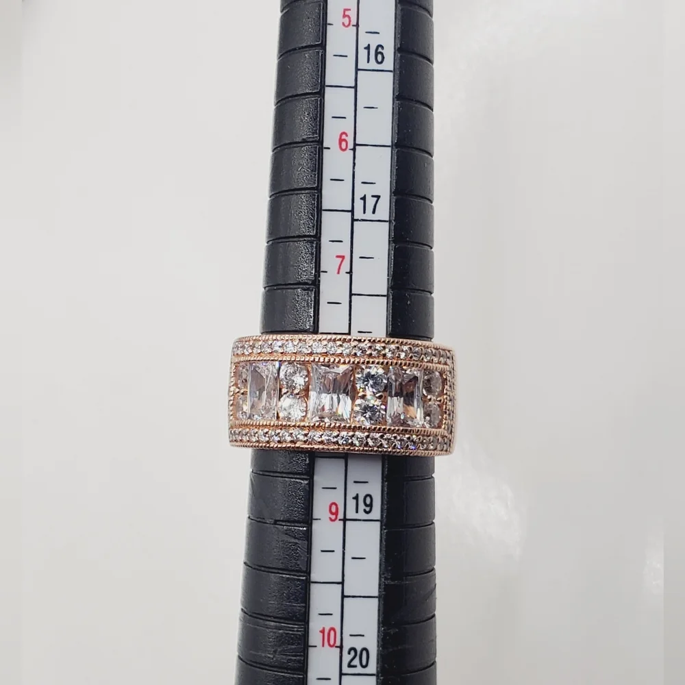 18k Rose Gold - 925 Sterling Silver Diamond Simulants Band Ring